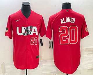 Mens USA Baseball #20 Pete Alonso Number 2023 Red World Classic Stitched Jersey->2023 world baseball classic->MLB Jersey